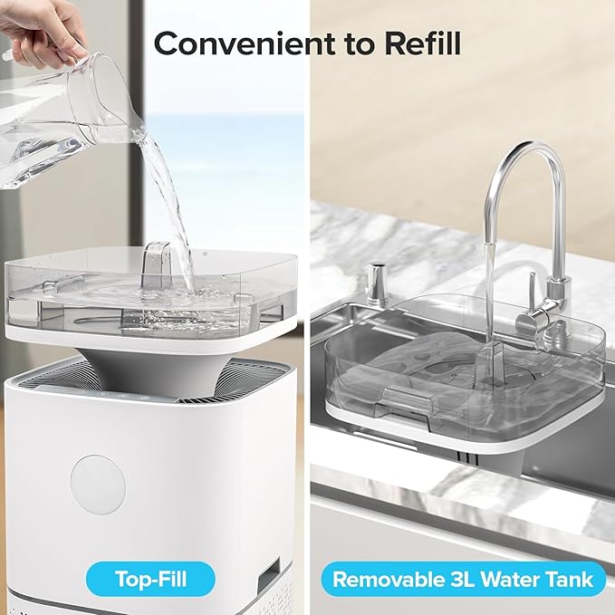 Air Purifier and Humidifier 2 in 1,H13 HEPA Filter,4-Level Humidification & Negative Ion Generator,Sleep Mode,Remove Dust Smoke Pollen Odor for Home Bedroom Office,Up to 2676 Ft²