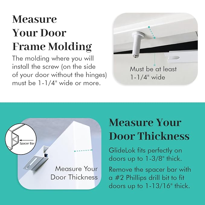 2 Pack GlideLok Child Safety Door Top Lock | for Toddler Childproofing | Opens From Both Sides | Measure Door First to Ensure Proper Fit | Drilling Into Door Frame Required | Screw Included