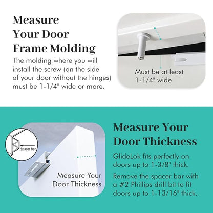 2 Pack GlideLok Child Safety Door Top Lock | for Toddler Childproofing | Opens From Both Sides | Measure Door First to Ensure Proper Fit | Drilling Into Door Frame Required | Screw Included
