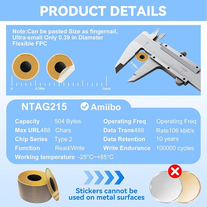 28 Pcs NTAG215 FPC Flexible NFC Tags, 10mm Round Heat Resistant Waterproof Programmable Stickers, Adhesive Mini RFID Labels for Nail Decor, Smartphones, Wearables & Home Automation