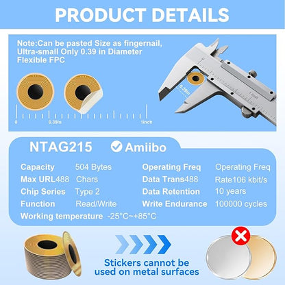 14 Pcs NTAG215 FPC Flexible NFC Tags, 10mm Round Heat Resistant Waterproof Programmable Stickers, Adhesive Mini RFID Labels for Nail Decor, Smartphones, Wearables & Home Automation