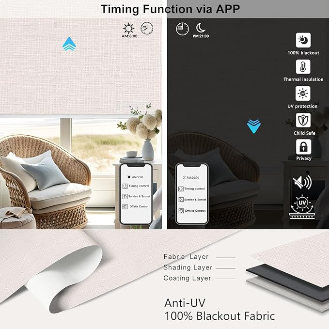 Aprilsmart Motorized Blinds with Remote,Compatible with Apple HomeKit Alexa Google Home- Voice and app Control,Motorized Roller Shades 100% Blackout Custom Size(Westray Bisque-07)