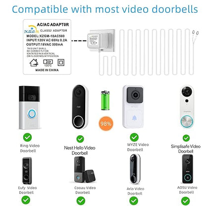 Video doorbell Special Power Transformer, 18V500MA Ring doorbell Power Adapter, Compatible with Ring, Nest, Eufy, Wyze, Arlo Wireless Video doorbell (with 315in Cable White)