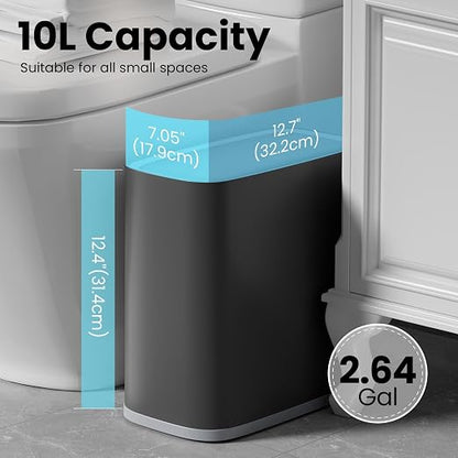 2.6 Gallon Small Slim Bathroom Trash Can with Lid, Dog Proof Garbage Can
