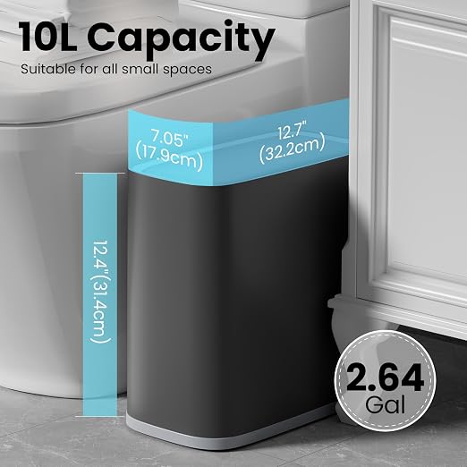 2.6 Gallon Small Slim Bathroom Trash Can with Lid, Dog Proof Garbage Can