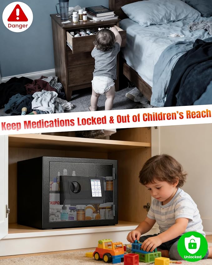 [𝟐𝟎𝟐𝟔 𝟑𝟓-𝐌𝐢𝐧 𝟏𝟕𝟎𝟎°𝐅] Fireproof Safe for Home, Money Safe for Cash, 𝟐𝟐𝐋𝐛𝐬 Heavy Duty Fire Proof safes for Home Use, Wall Mounted Jewelry Safes with Sensor LED Light and Alarm System