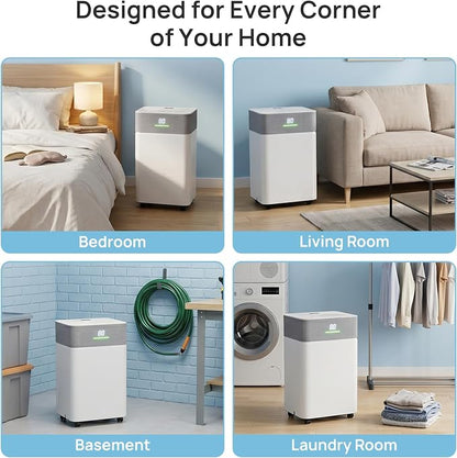 Uthfy 5000Sq.Ft Dehumidifier for Basement with Drain Hose,Large Quiet Smart Compressor Dehumidifiers for Home/Bedroom/Bathroom,Reusable Filter,Dual-Screen,Child Lock,Intelligent Humidistat,24H Timer