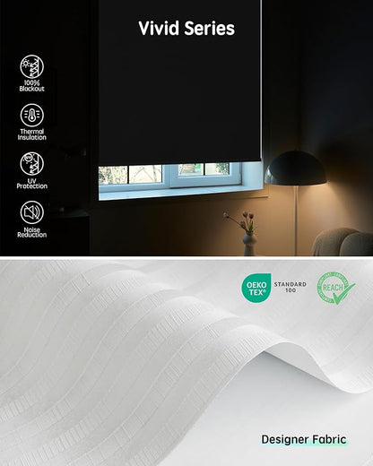 Yoolax Motorized Blinds with Remote, Designer Smart Blinds Work with Alexa, Google, Apple Homekit, 100% Blackout Motorized Shades Custom Electric Shades Voice Control (V-Jungle White)