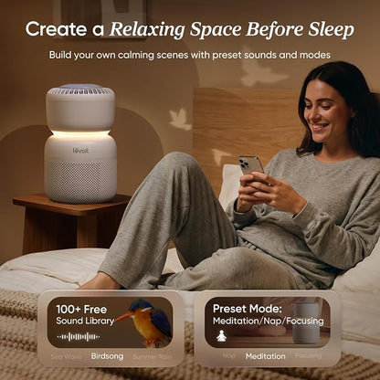 LEVOIT Air Purifier for Home Bedroom with HEPA Filter, White Noise Sound Machine and Blue Light-Safe Night Light Support Better Sleep, AHAM VERIFIDE, 5 Air Quality Monitor, Smart WiFi, Sprout | HEPA Filter, White Noise Sound Machine, Blue Light-Safe Ni...