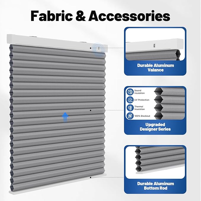Motorized Cellular Shades with Remote, Smart Cellular Shades Compatible with Apple HomeKit, Alexa & Google Home, Cordless Honeycomb Window Blinds for Indoor Windows, Blackout Platinum Gray