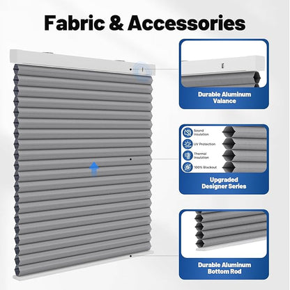 Motorized Cellular Shades with Remote, Smart Cellular Shades Compatible with Apple HomeKit, Alexa & Google Home, Cordless Honeycomb Window Blinds for Indoor Windows, Blackout Platinum Gray