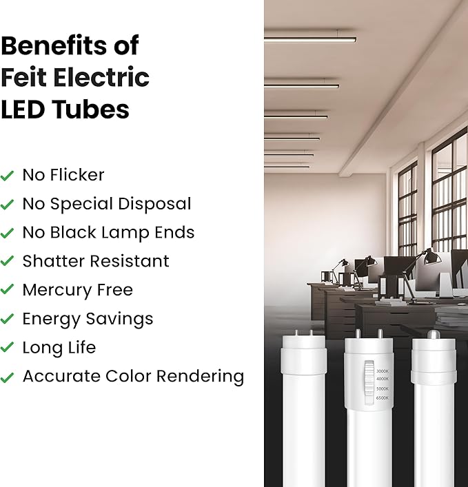 Feit Electric 4ft T8 LED Bulbs, 32/40 Watt Replacement, Type A Tube Light, Plug & Play, T8/T12 LED Fluorescent Light, 3000K Warm White, 50,000-Hr Lifetime, Ballast Compatible, T48/830/LEDG2/4, 4 Pack