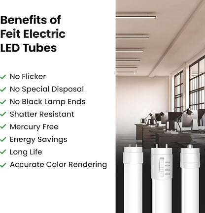 Feit Electric 4ft T8 LED Bulbs, 32/40 Watt Replacement, Type A Tube Light, Plug & Play, T8/T12 LED Fluorescent Light, 3000K Warm White, 50,000-Hr Lifetime, Ballast Compatible, T48/830/LEDG2/4, 4 Pack