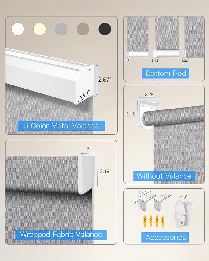 Tokblind Motorized Roller Shade with Remote Control, Blackout Electric Shade for Windows Compatible with Alexa Google via Hub, Rechargeable Smart Window Blind for Home Office (Fabric Light Grey)