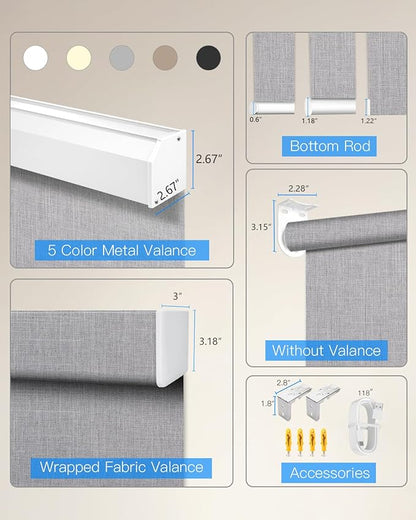 Tokblind Motorized Roller Shade with Remote Control, Blackout Electric Shade for Windows Compatible with Alexa Google via Hub, Rechargeable Smart Window Blind for Home Office (Fabric Light Grey)