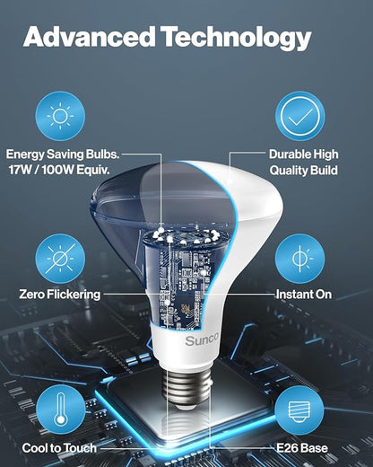 Sunco 16 Pack BR40 LED Light Bulbs, Indoor Flood Lights, Recessed Can Light Bulb, 1400 LM, 17W (100W Equivalent), 2700K Soft White, Dimmable, E26 Base, for Home, Bedroom, Kitchen UL