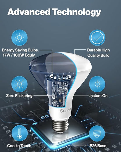 Sunco 8 Pack BR40 LED Light Bulbs, Indoor Flood Lights, Recessed Can Light Bulb, 1400 LM, 17W (100W Equivalent), 5000K Daylight, Dimmable, E26 Base, for Home, Bedroom, Kitchen UL.