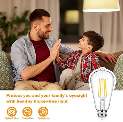 12Packs ST64 Large Vintage LED Edison Bulbs, 60W Equivalent 7W, 800Lumens, Dimmable Antique LED Filament, 3000K Warm White, E26 Medium Base Light Bulbs High Brightness Clear Glass for Bedroom Office