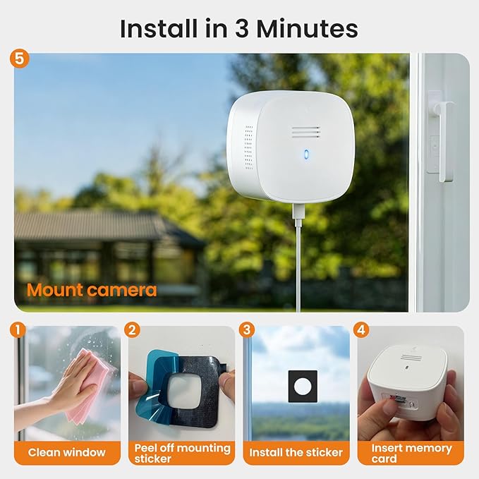 2 Pack 3MP 2k Window Camera, SpectraVivid AI Color Night Vision Window Cameras for Home Security, 2.4G&5G WiFi, Person & Motion Detection Siren, Two-Way Audio, 24/7 Recording, Easy Quick Install