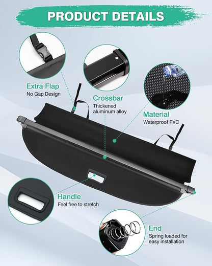 Powerty Cargo Cover for Toyota RAV4 2013-2018, Retractable Trunk Cover Privacy Cover Truck Replacement for 2013-2018 Toyota RAV4 Accessories