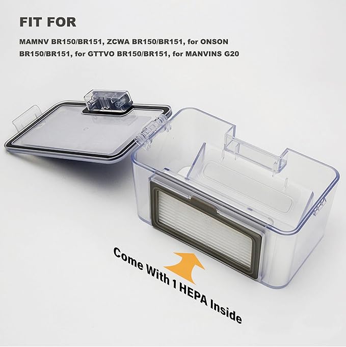 Robot Vacuum Replacement Parts Fit for MAMNV BR150/BR151, for ZCWA BR150/BR151, for ONSON BR150/BR151, for GTTVO BR150/BR151, for MANVINS G20 (1PC- Dustbin)
