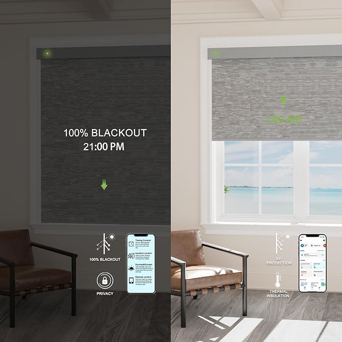 Motorized Blinds with Remote，100% Blackout Smart Blinds Motorized Roller Shades Compatible with Alexa Automatic Blinds for Windows Electric Window Blinds Customized Size Lvory Lace