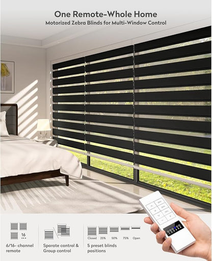 ACMEART Motorized Zebra Blinds,Smart APP & Remote Control 100% Blackout Shades,Compatible with Alexa,Custom Size Electric Window Blinds for Bedroom/Home/Office (Jet Black)