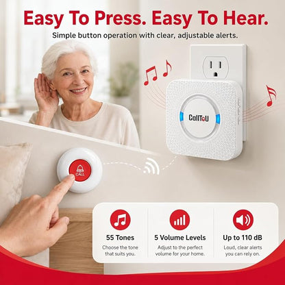 CallToU Caregiver Pager Wireless Call Button Nurse Alert System 500+ Feet for Home/Elderly/Patient/Disabled 06WS (3 Receiver 1 Round Button)