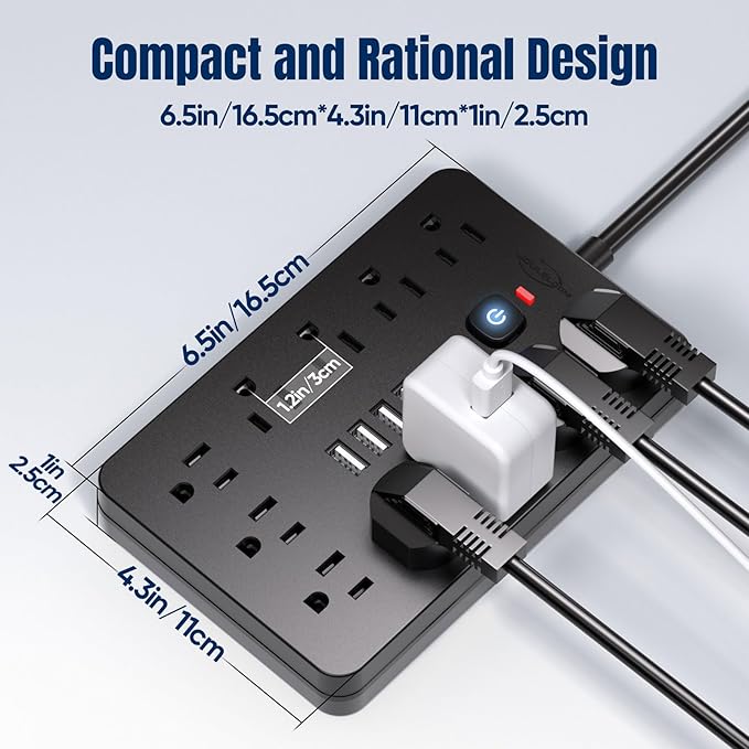 JouleLoom 17-in-1 Surge Protector Power Strip, 10FT Flat Plug Cord, 11 AC Outlets +6 USB Ports (2 Type-C), 10A/1250W, Single Touch On/Off Switch