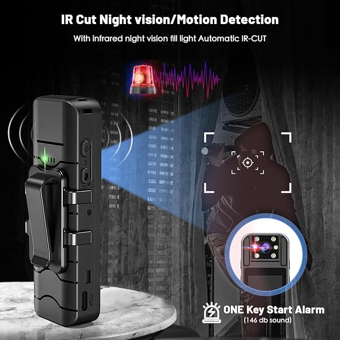 kaysunlink 4K 128GB Body Camera with 1.4” Screen Audio and Auto Video Night Vision Mini Police Wearable Body Worn Cam Portable Small Personal Camcorder Sport Action Outdoor Video Recorder (4K-128GB)