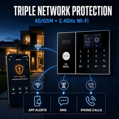 XUK 4G/GSM/Wi-Fi Alarm System for Home Security, 24-Piece Kit | Works with Alexa & Google Home | SOS button | Door & PIR motion sensors | For houses & apartments