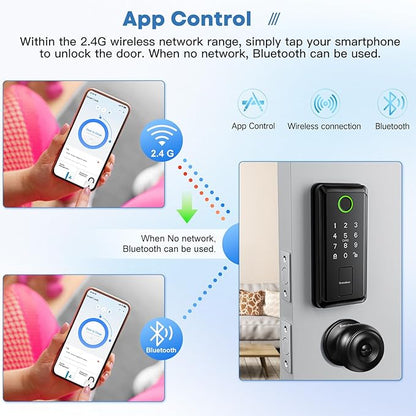 WiFi Bluetooth Keypad Door Lock with Handle,Keyless Entry Door Lock, Electronic Digital Keypad Deadbolt with App, Keyless Entry Fingerprint Lock Auto Lock, Front Smart Door Handle Sets