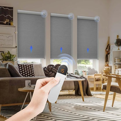 Motorized Blinds with Remote, 100% Blackout Electric Blind for Windows,Smart Automatic Blinds Cordless Roller Shades, Gray 30" W x 72" H