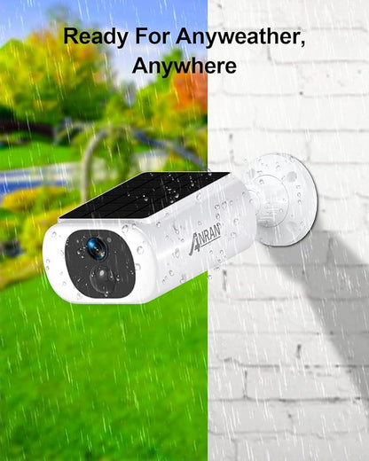 ANRAN 2K Solar Security Camera Wireless Outdoor, Forever Power with Built-in Solar Panel, WiFi Home Security Cameras, 2-Way Audio, PIR Detection, Color Night Vision, Works with Alexa, C3 2-Cam Pack