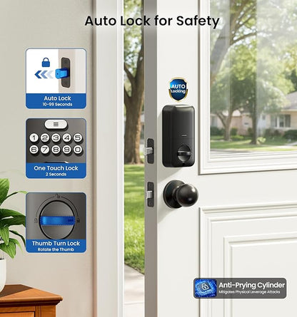 Veise Fingerprint Door Lock with 2 Knobs - Keyless Entry Door Lock with Handle, Electronic Keypad Deadbolt, Smart Front Handle Set, Auto-Locking, Waterproof, Easy Installation, Oil-Rubbed Bronze