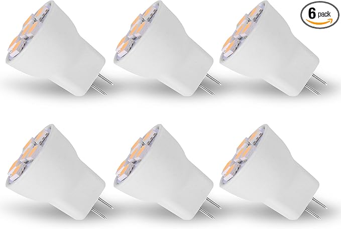 MR8 Light Bulb LED Replacement For Mini Halogen Recessed Lamps 12 Volt 1" Diameter GU4 RV Boat Camper Yacht Train Motor Home Interior Tiny House Ship Van Truck Sprinter Lighting - Warm White - 6 Pack