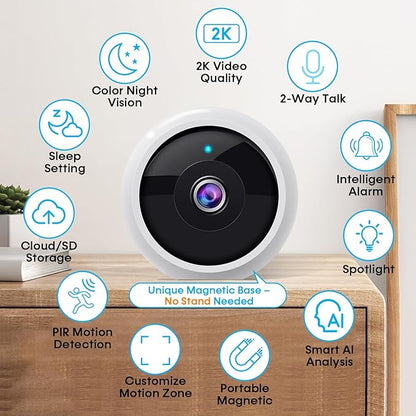 AMTIFO Security Cameras Wireless Outdoor Magnetic - 4-Pack Install-Free Indoor Smart 2K WiFi - Long Battery Life Powered Wireless Security Camera with AI Motion Detection