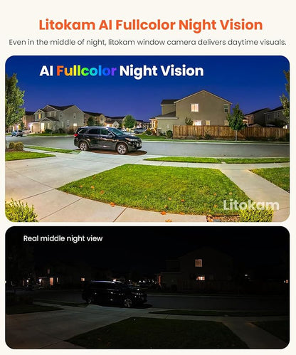 litokam Window Camera 3MP 2K, 2.4GHz & 5GHz Indoor Cameras for Home Security with Al Color Night Vision, Person/Motion/Sound Detection & Real-Time Alerts, 24/7 Recording, 104° View Angle, Double