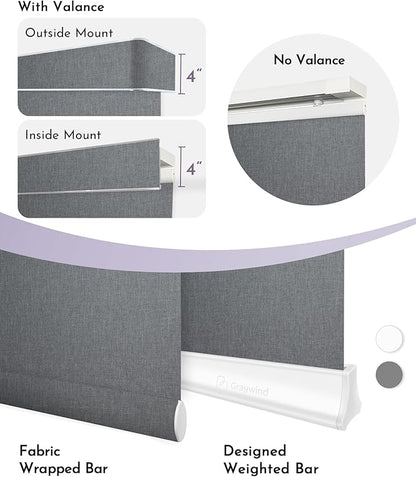 Graywind Rechargeable Smart Sliding Panels Compatible with Alexa Google Motorized Panel Track Blinds Remote Control for Patio Sliding Door Closet Door Width Up to 177" Custom Size (Dark Grey)