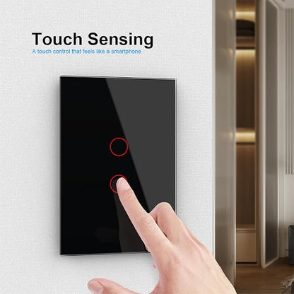 LIVOLO Modern Electrical Light Switch Tempered Glass Panel Single Pole Wall Touch Light Switch with Led Indicator,No Neutral Wire,2 Circles 1 Way (Black) | Tempered Glass Switch with Led Indicator,No Neutral Wire Required,Touch control,LED indicator, s...