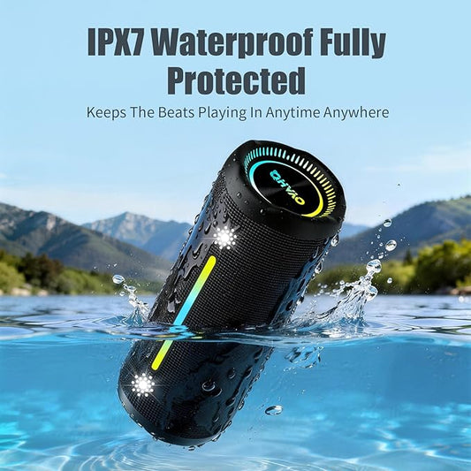 Bluetooth Speaker Wireless Loud Stereo Sound IPX7 Waterproof Outdoor Portable 25W Super Bass Speakers for Home Party Beach with 24H Playtime Colorful Lights BT 5.3 TWS Pairing Birthday Gift Black