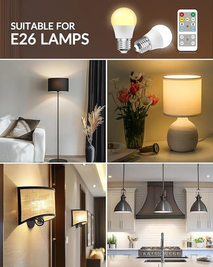 E26 LED Light Bulb with Remote Control, 3 Colors (3000K-6000K) E26 Dimmable Light Bulb for Living Room Bedroom, Remote Control Light Bulbs with Timing, Memory Function (2-Pack)