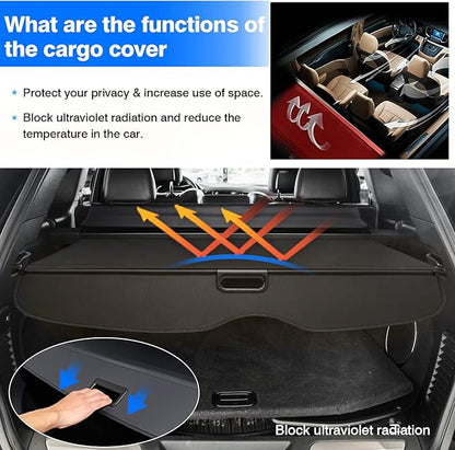 Powerty Compatible with Cargo Cover Jeep Grand Cherokee 2011-2019 2020 2021 Retractable Trunk Shielding Shade Cargo Luggage Cover No Gap (Not Fit 2021 Grand Cherokee L or 2022 Grand Cherokee)