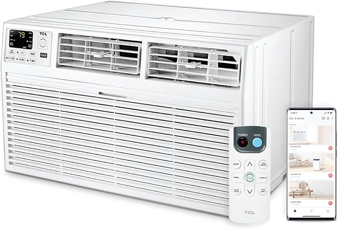 TCL H8T9E1-A 8,000 BTU Smart Through-The-Wall Air Conditioner, Fan & Dehumidifier, 350 Sq. Ft, Remote Control, Compatible with Alexa/Google Assistant, White