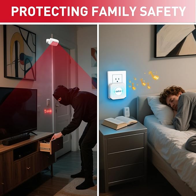 CallToU Wireless Motion Sensor Alarm Indoor Motion Detector Alarm, Bed Alarms for Elderly Dementia Patients, Motion Sensor Door Chime with 500 FT Range, 5 Adjustable Volume 1 Sensor + 1 Receiver