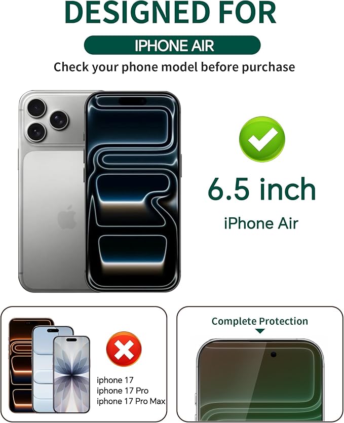 2 Pack for iPhone Air Privacy Screen Protector Tempered Glass 6.5 inch Private Protective Film Anti-Blue Light Anti Spy No-Bubble Gradient Green [HD Clarity]