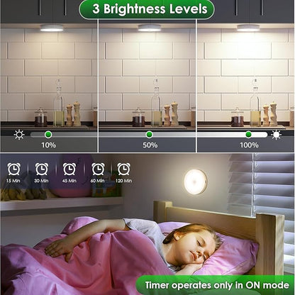 Motion Sensor Puck Light with Remote, Wireless Dimmable Under Cabinet Lighting, Rechargeable Magnetic Closet Night Light, 4-Pack, Neutral White
