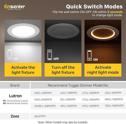 Ensenior 4 Pack 4 Inch 5CCT LED Can Lights with Night Light, Retrofit Led Recessed Lighting, Dimmable, 7W 120V, 700LM, IC Rated - FCC