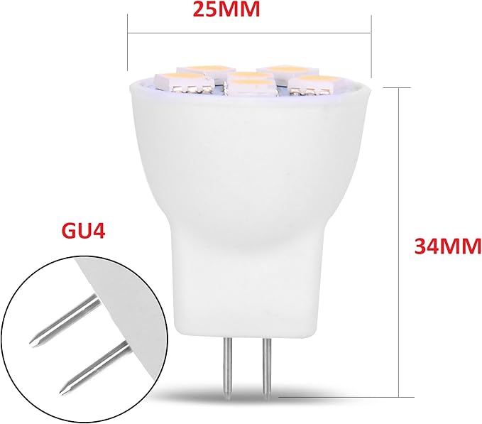 MR8 Light Bulb LED Replacement For Mini Halogen Recessed Lamps 12 Volt 1" Diameter GU4 RV Boat Camper Yacht Train Motor Home Interior Tiny House Ship Van Truck Sprinter Lighting - Warm White - 2 Pack