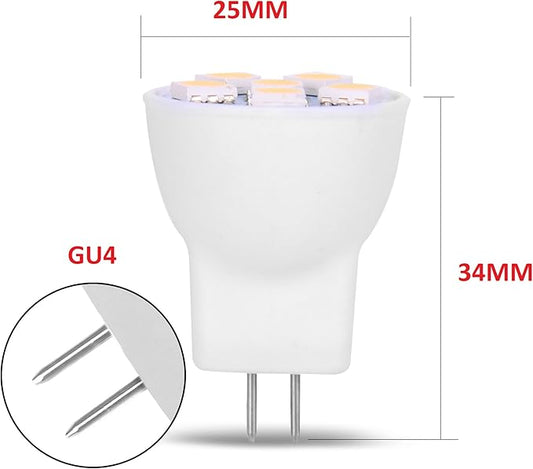 MR8 Light Bulb LED Replacement For Mini Halogen Recessed Lamps 12 Volt 1" Diameter GU4 RV Boat Camper Yacht Train Motor Home Interior Tiny House Ship Van Truck Sprinter Lighting - Warm White - 6 Pack